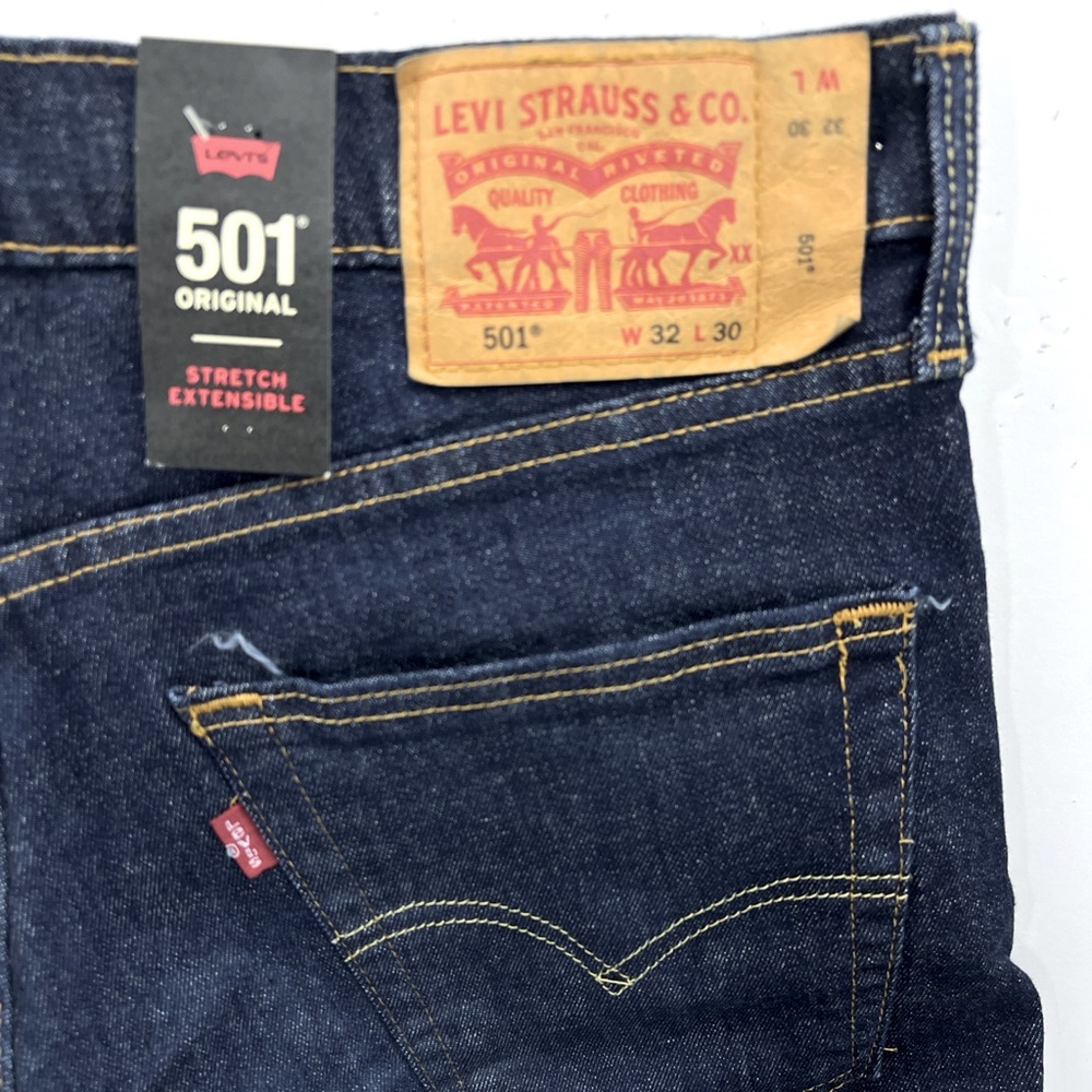 LEVI'S 501 ORIGINAL JEANS 32X30, REGULAR STRAIGHT FIT, STRECH EXTENSIBLE, NAVY - Picture 5 of 16